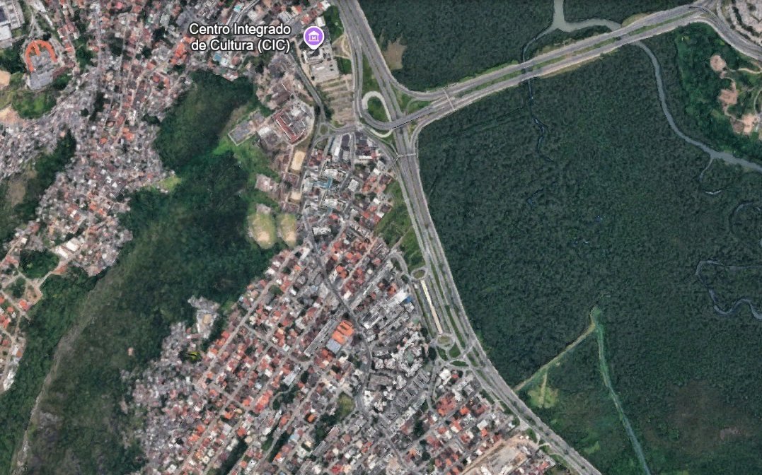 Vista de satélite da Trindade com a localização do Residencial Erondina Brüggemann na Rua Álvaro Ramos